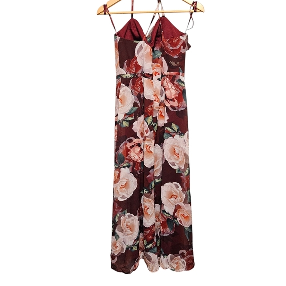 Cachet Floral Chiffon Wrap Slit Dress Cascading Ruffle Sweetheart Neckline Sz 6. - Picture 11 of 16